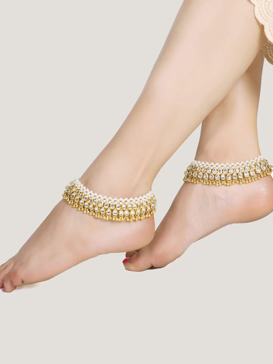 Twinkling Gold Plated Stone Anklets