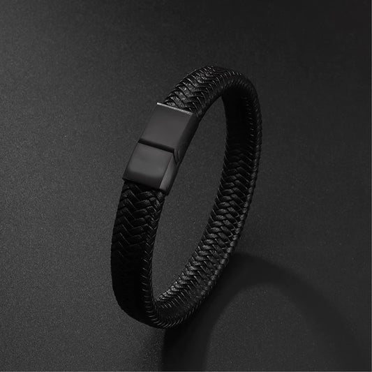 Fashion Frill Stylish Black Leather Bracelet For Men