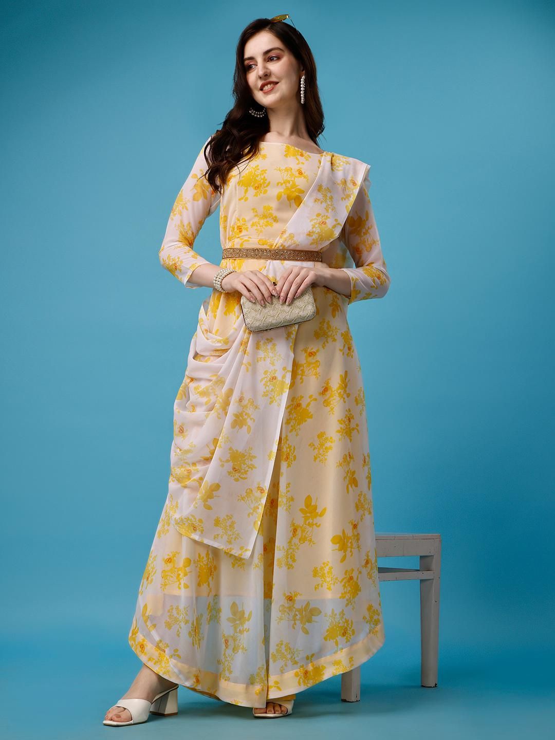 Plus Size Women's Printed Anarkali Kurti & Dupatta Set with Belt