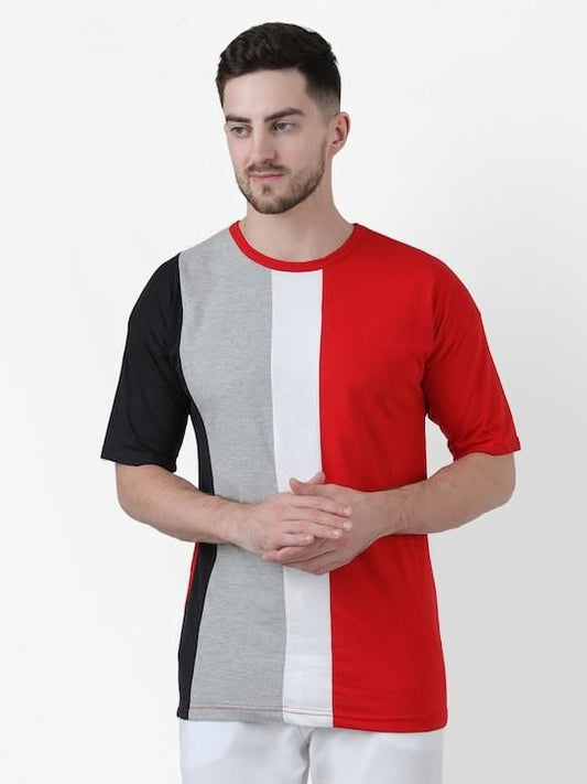 Cotton Color Block Half Sleeves Mens Round Neck T-Shirt